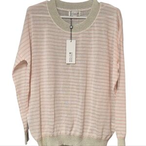 New Molly Bracken Women's Striped Sheer Sweater Pink Cream Metallic Trim Sz XS/S